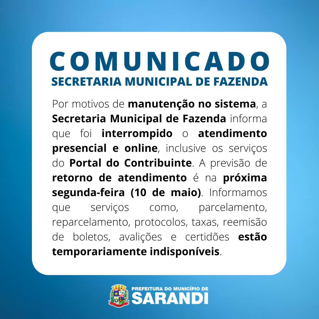 Comunicado Secretaria Municipal de Fazenda